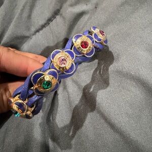 Blue Braided Flower Bracelet with Multicolor Stones